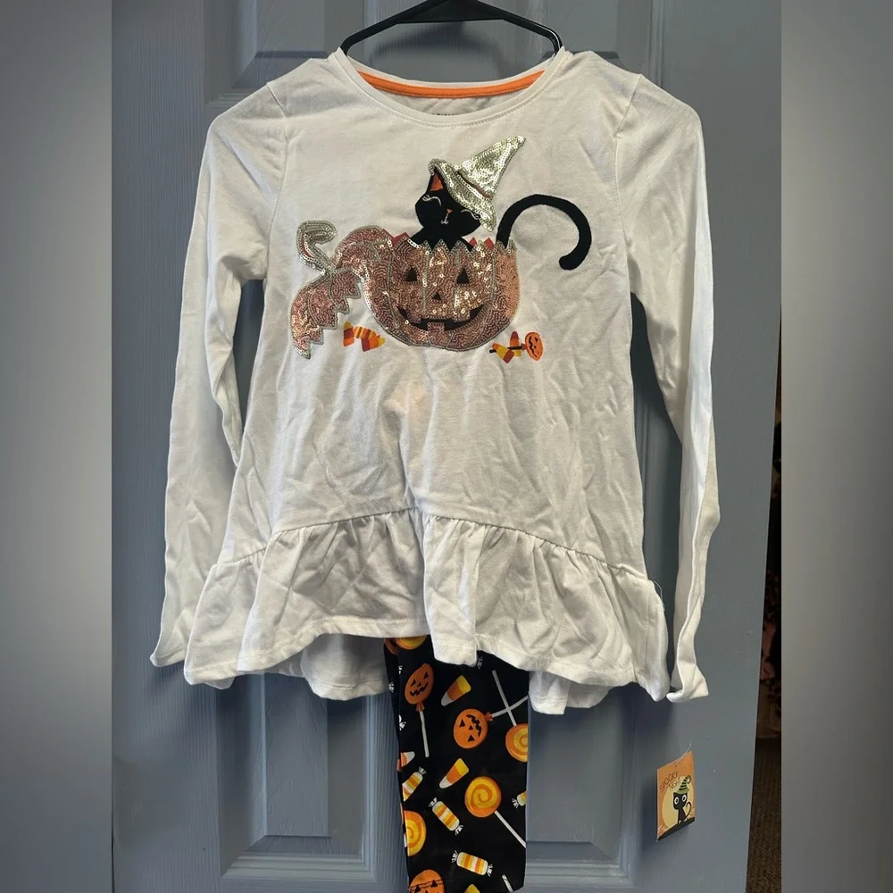 Spooky Night Sequined Top with Leggings and Hair Clips